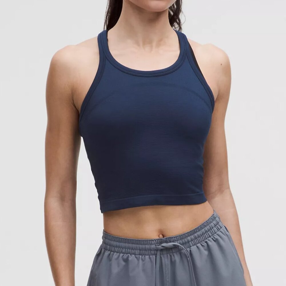538 Lululemon Swiftly Tech Racerback Tank Top 2.0 Club Blue Size 14  CROPPED